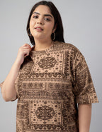 Juneberry 100% Pure Cotton Oversized Baggy Fit Stylish Paisley Bandana Print Half Sleeve Plus Size T-Shirt For Women & Girls (Jb