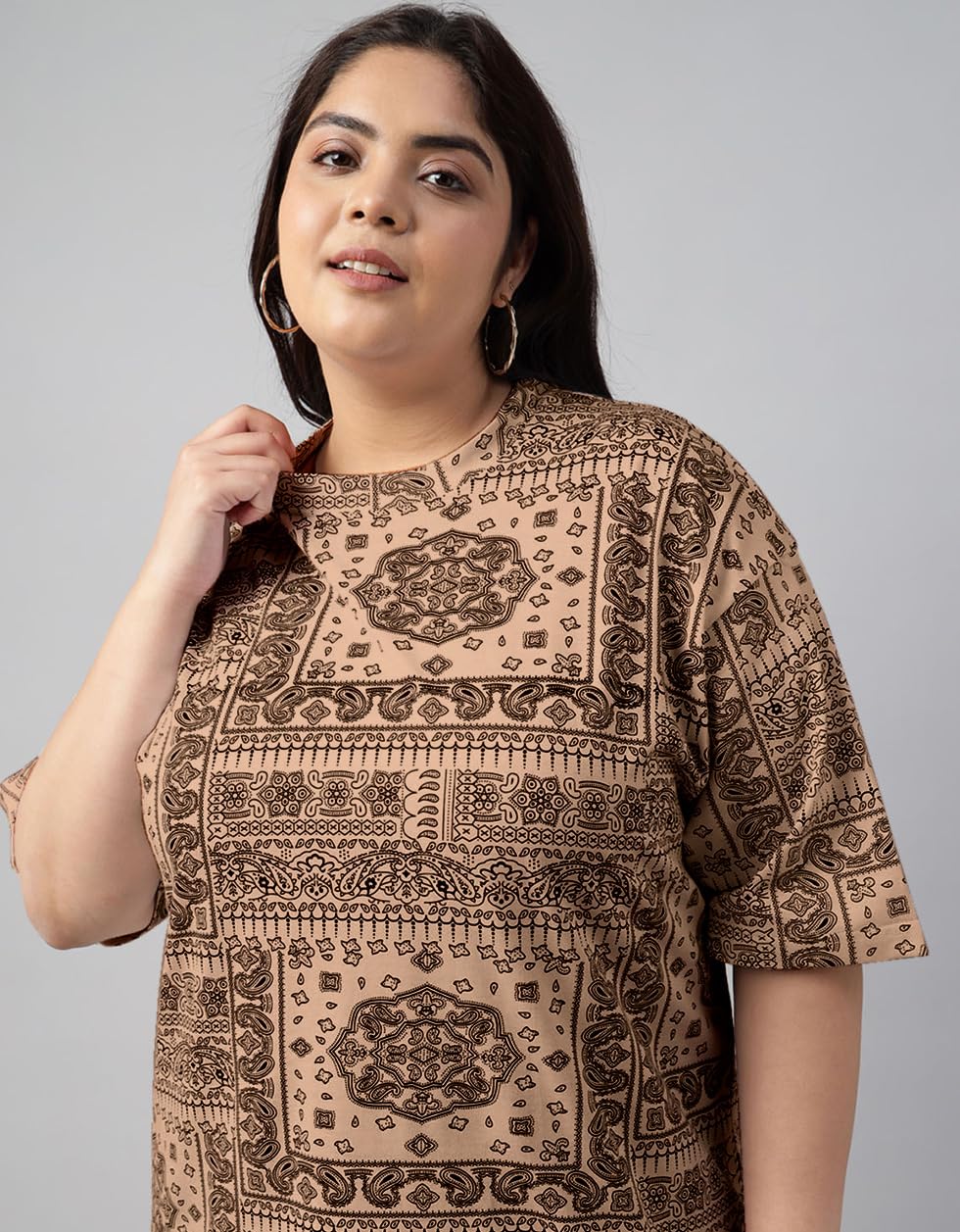 Juneberry 100% Pure Cotton Oversized Baggy Fit Stylish Paisley Bandana Print Half Sleeve Plus Size T-Shirt For Women & Girls (Jb