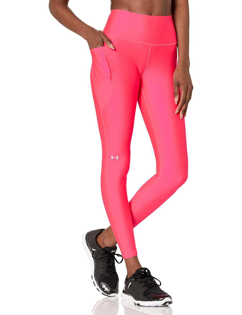 Under Armour Womens HeatGear Armour High Waisted Ankle No-Slip Leggings, (683) Pink Shock / / White, X-Small