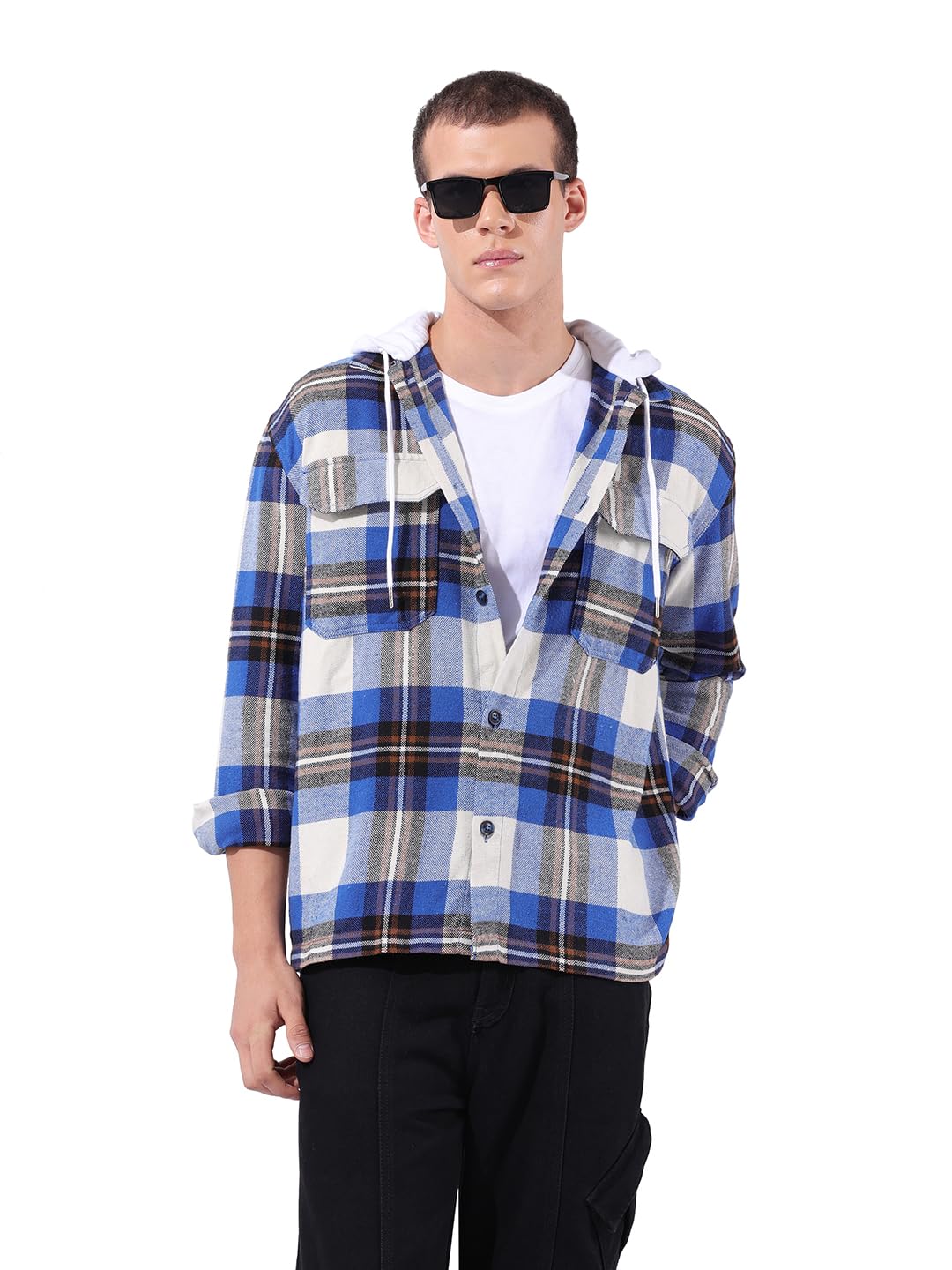 The Indian Garage Co Mens Relaxed Fit Checkered Hooded Full Sleeves Hoodie
