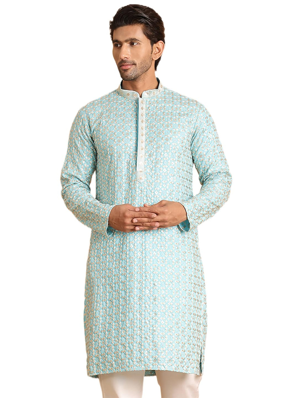 Jompers Mens Embroidered Sequined Viscose Straight Kurta