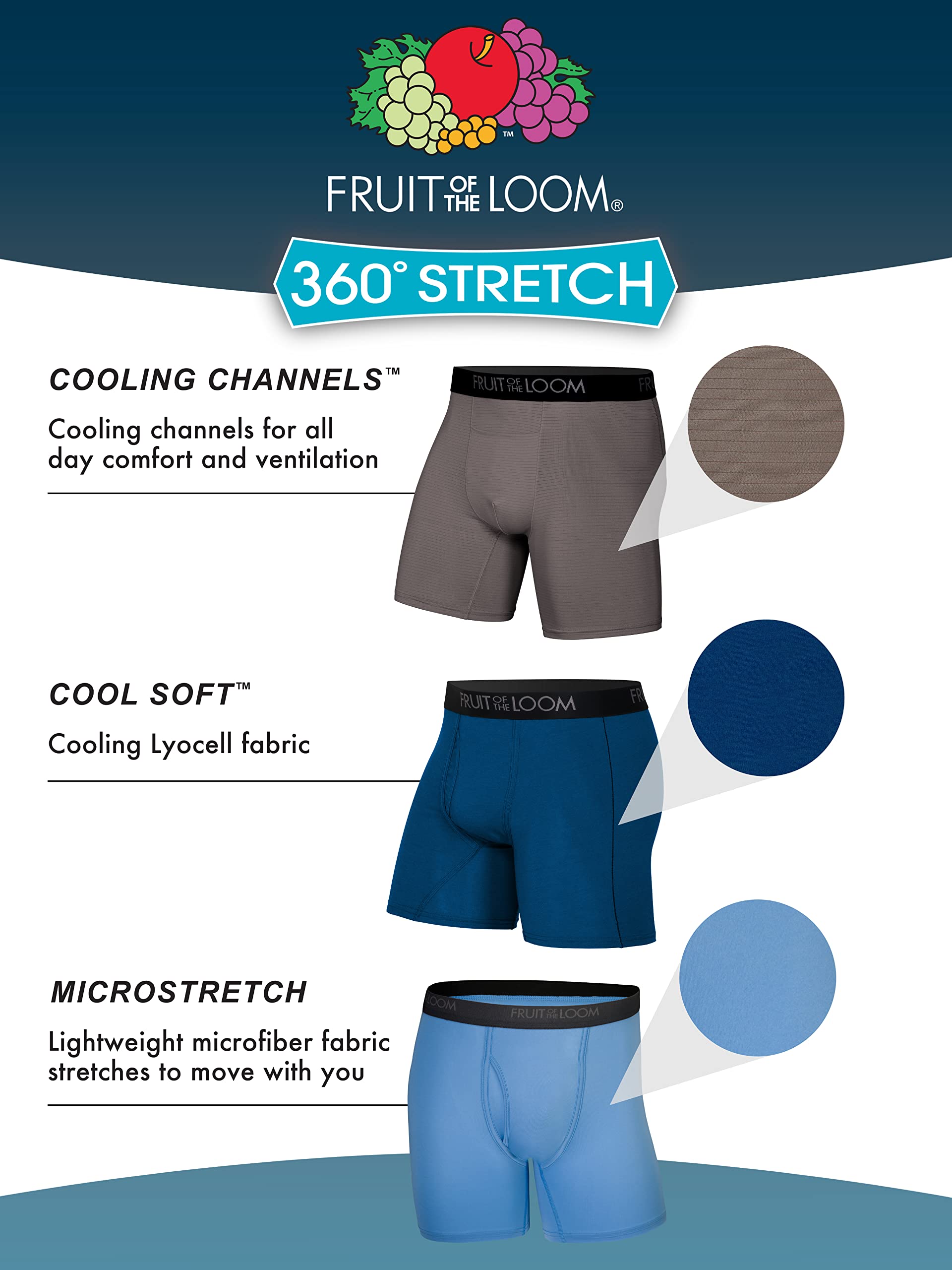 Fruit of the Loom Men's Micro-Stretch Long Leg Boxer Briefs, assorted, Medium - Pack of 5