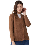 Pivl Womens Blended V-Neck Cardigan Sweater (PV502_Coffee