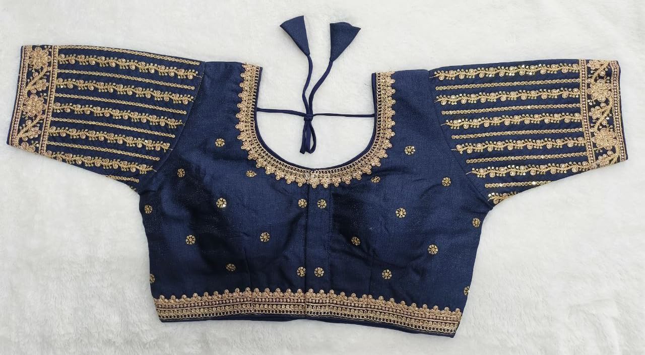 Pujia Mills Womens Readymade Blouse Embroidery Multi Coding Gold Thread Indian Ethnic Designer Stitched Womens Readymade Saree