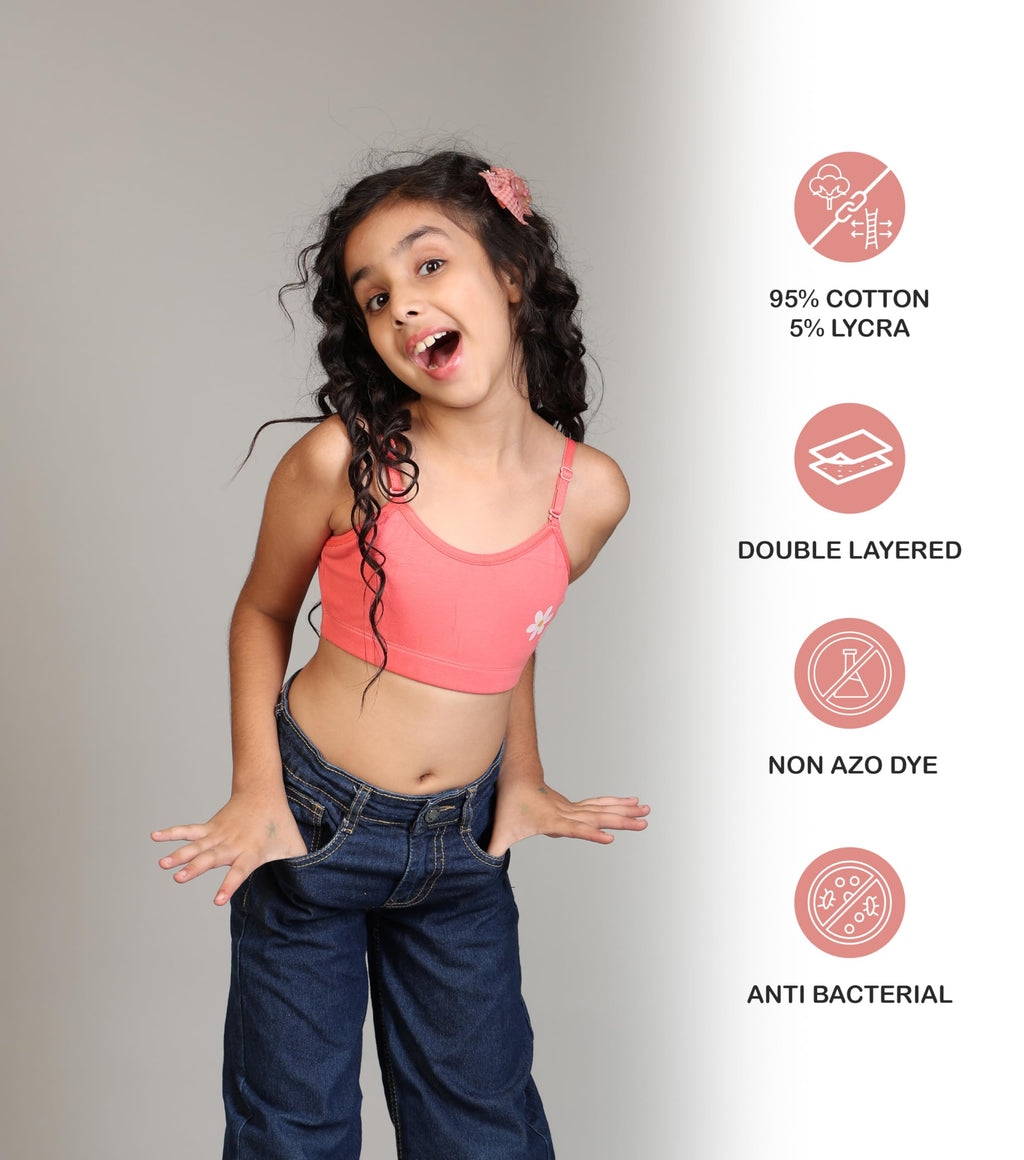 Kyda Kids Girls Antibacterial Printed Cotton Non Padded, Beginners Bra For Girls