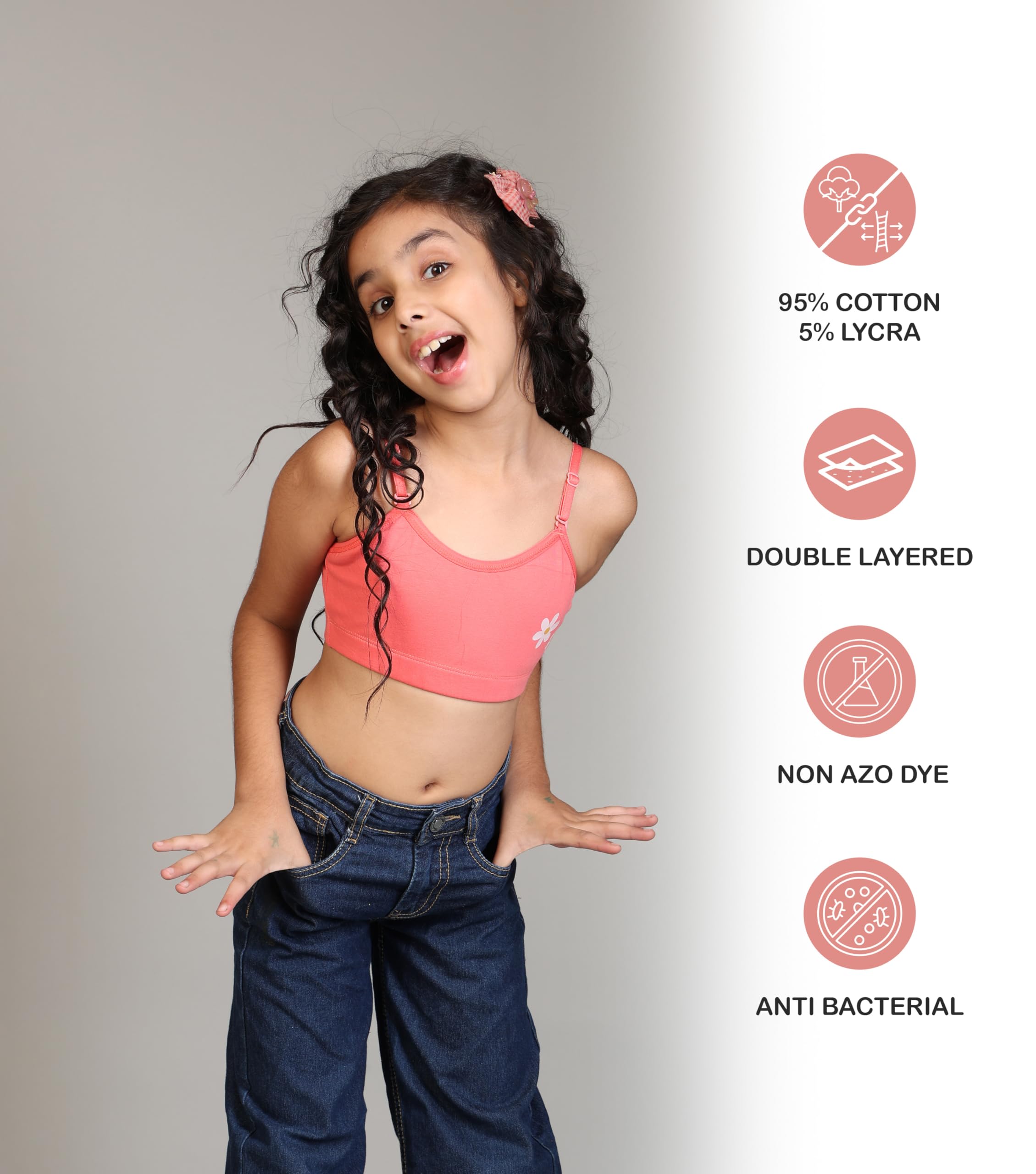 Kyda Kids Girls Antibacterial Printed Cotton Non Padded, Beginners Bra For Girls