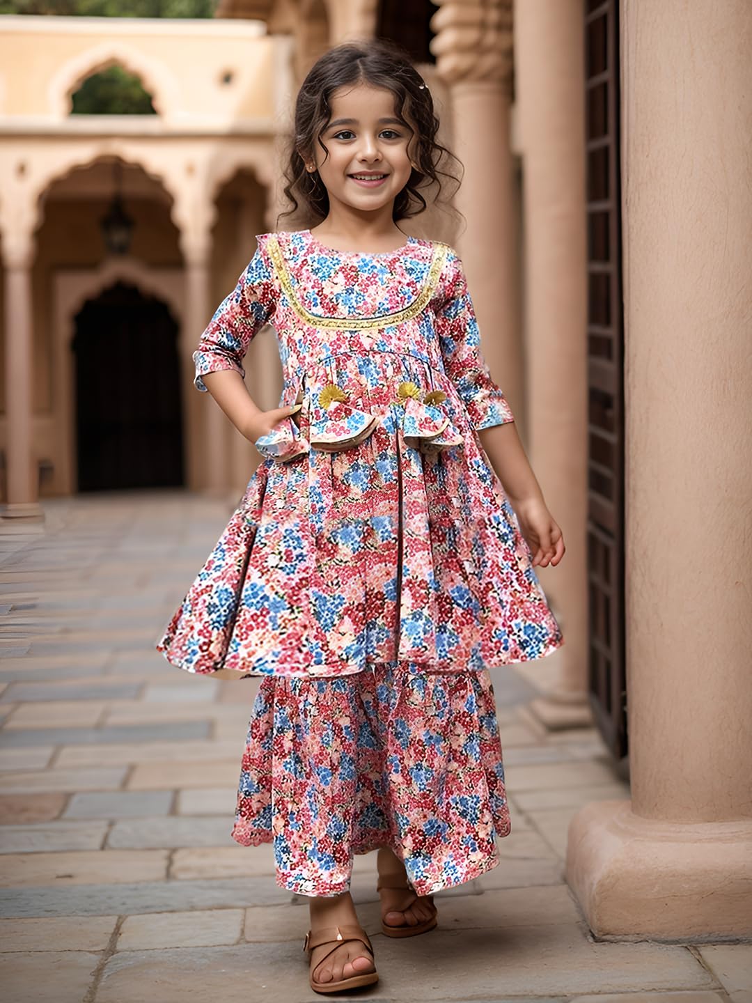 A.T.U.N. (ALL THINGS UBER NICE) A.T.U.N. Girls Ethnic Wear Sharara | Floral Printed Kurta with Sharara Set for Girls