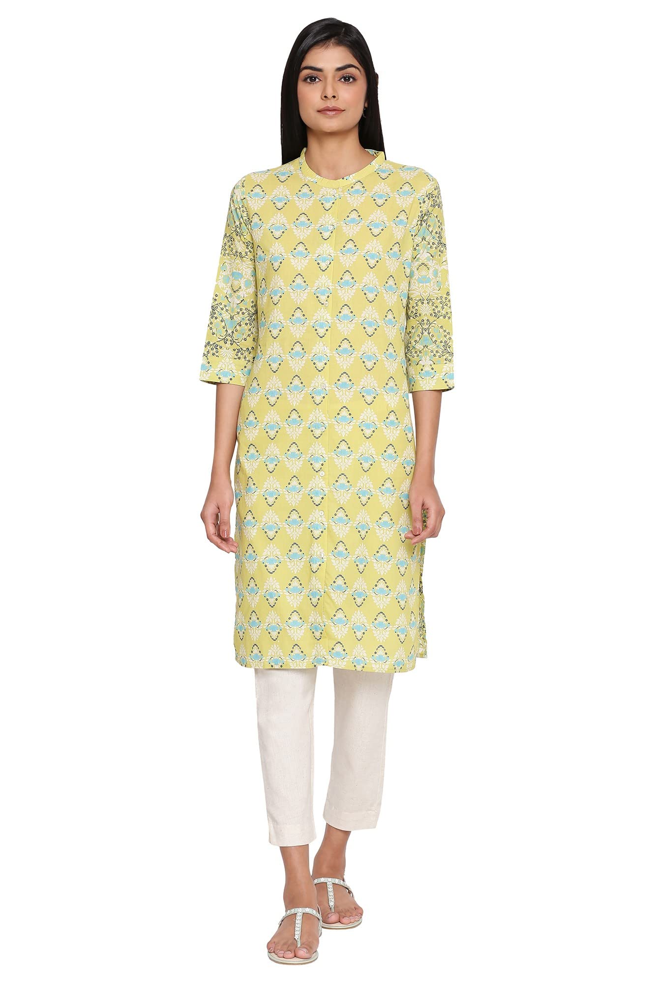 W For Woman Beige Printed Button Down Kurta_21Auw17163-117851_2Xl