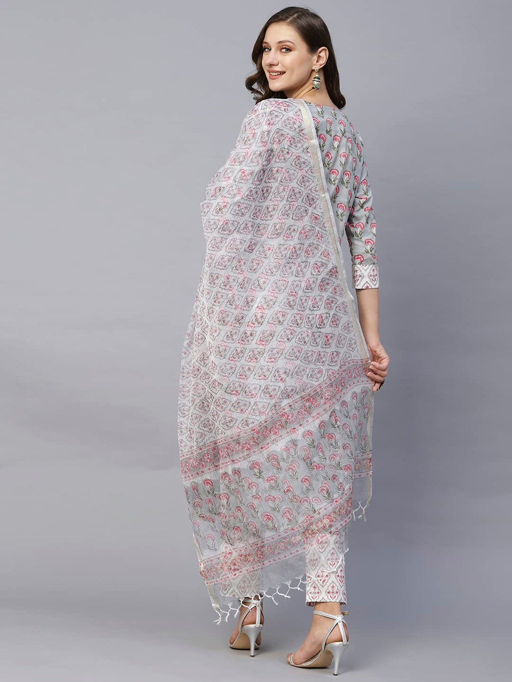 ANNI DESIGNER Womens Cotton Blend Straight Printed Kurta with Pant & Dupatta (Lord Grey-SNW_XL_Grey_X-Large)