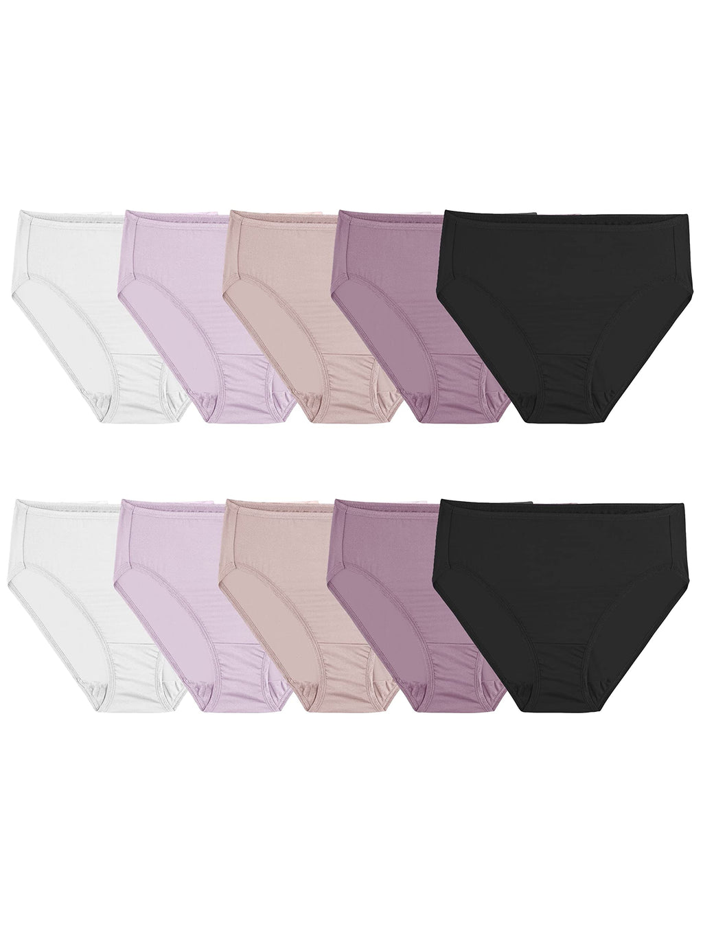 Fruit of the Loom Women's Lightweight Microfiber Underwear, Smooth Under Clothes, Available, Plus Size Hi Cut-10 Pack-Black/Whit