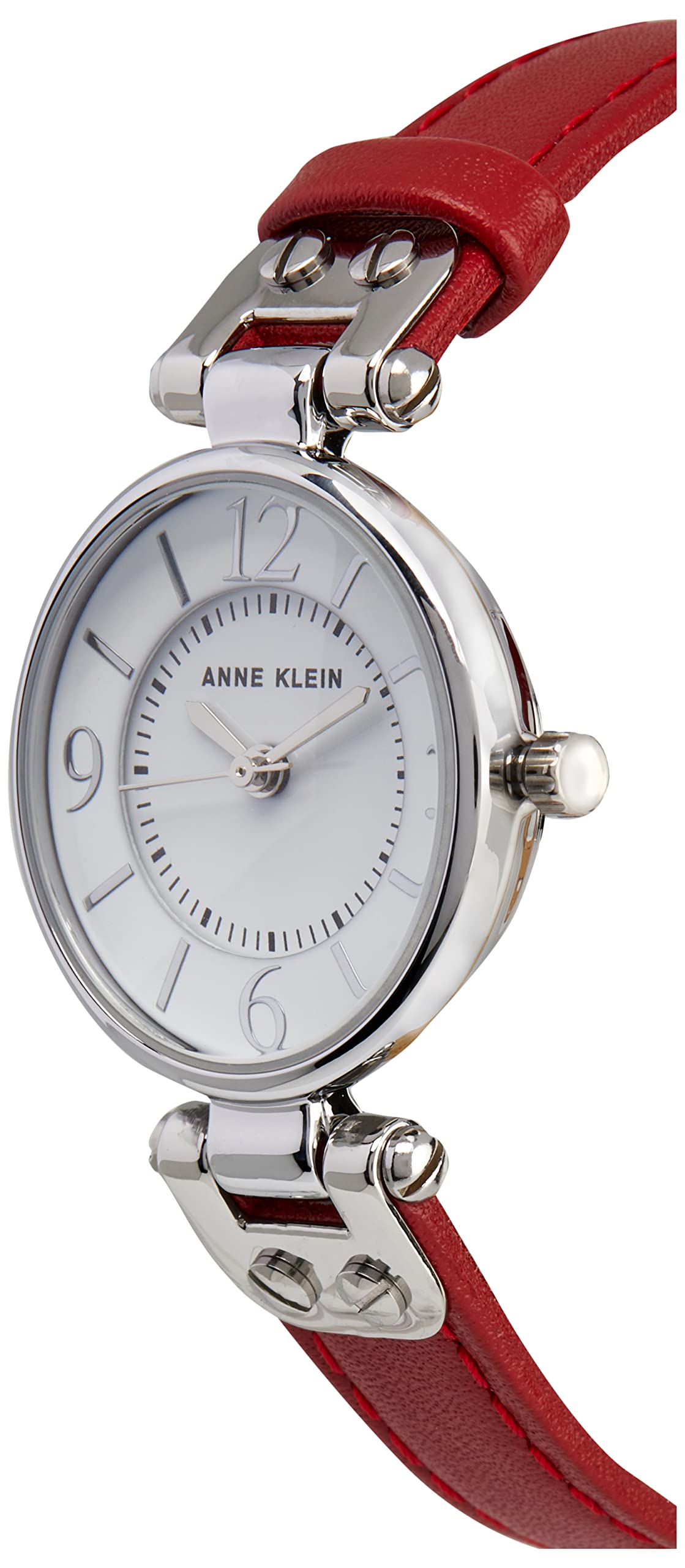 Anne Klein Women's 109443WTRD Silver-Tone White Dial and Red Leather Strap Watch