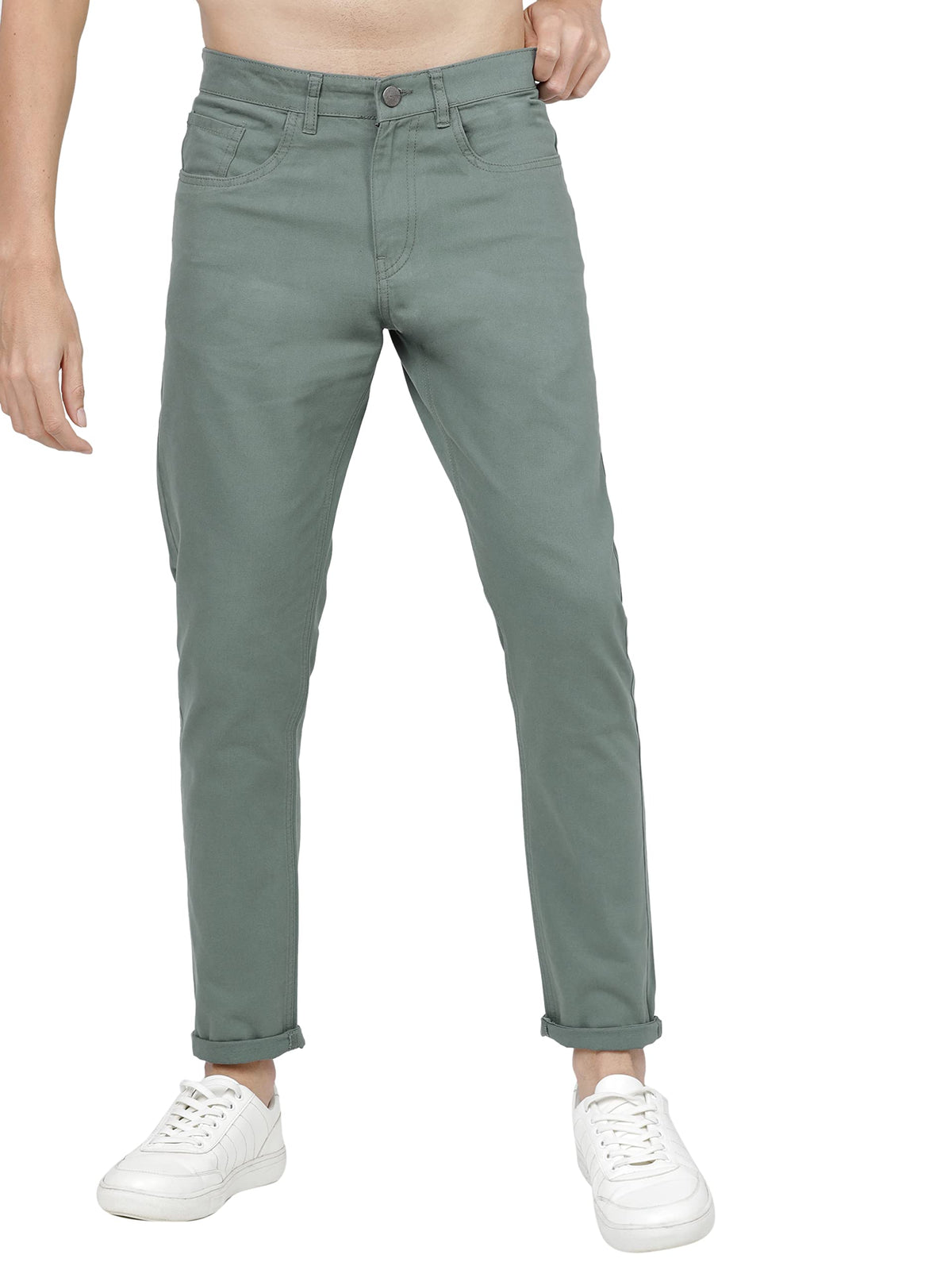 Ketch MenS Slim Mid Rise Casual Pants (Khtr000146_Laurel Wreath, Green