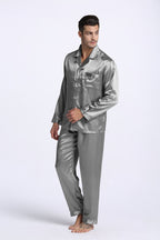 TONY & CANDICE Men's Classic Satin Pajama Set Sleepwear (X-Large, Light Gray)