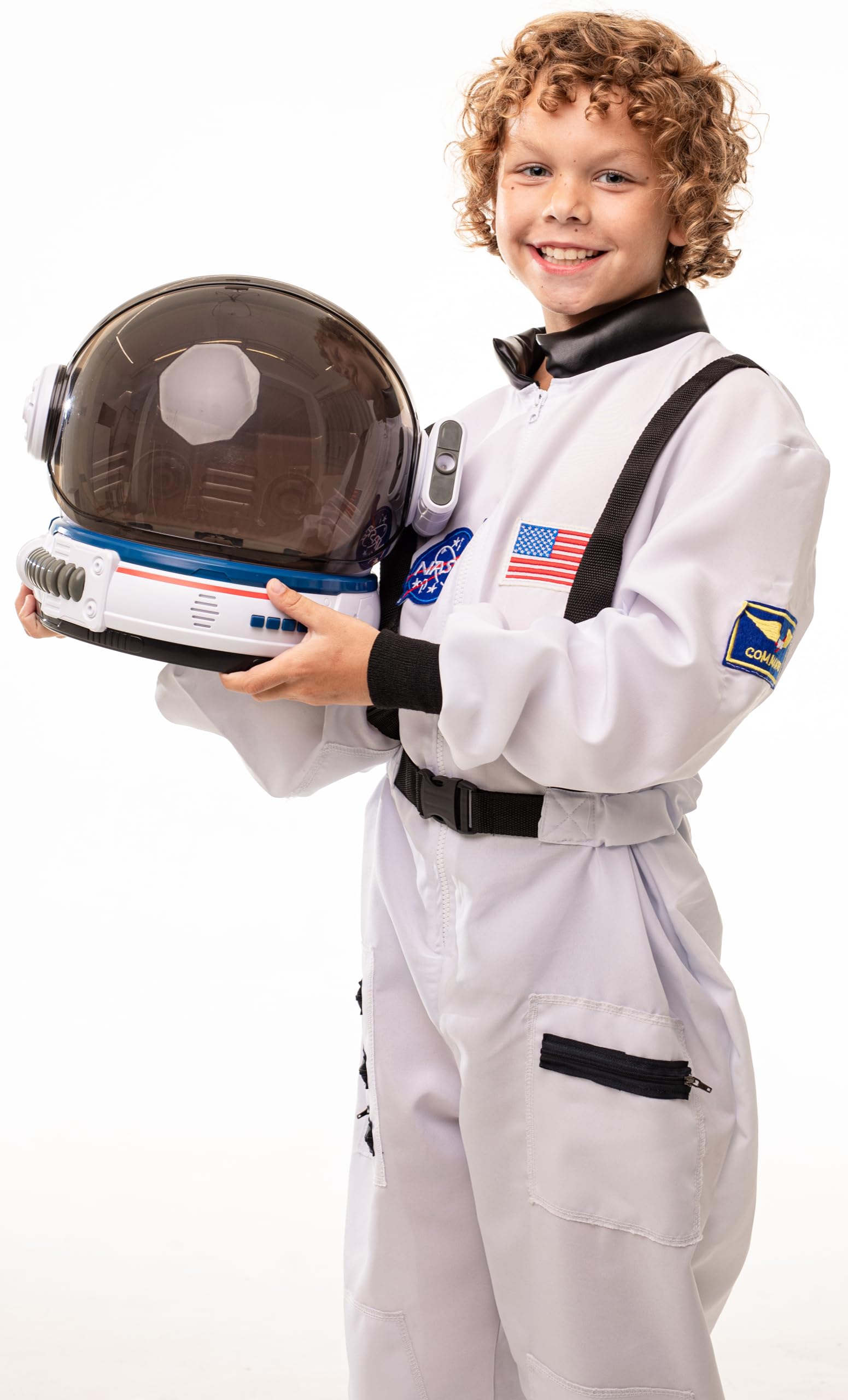 AEROSQUAD Kids Astronaut Costume with Helmet, Nasa Space Helmet Suit for Toddler with LED Lights, Movable Visor & Mission Sounds