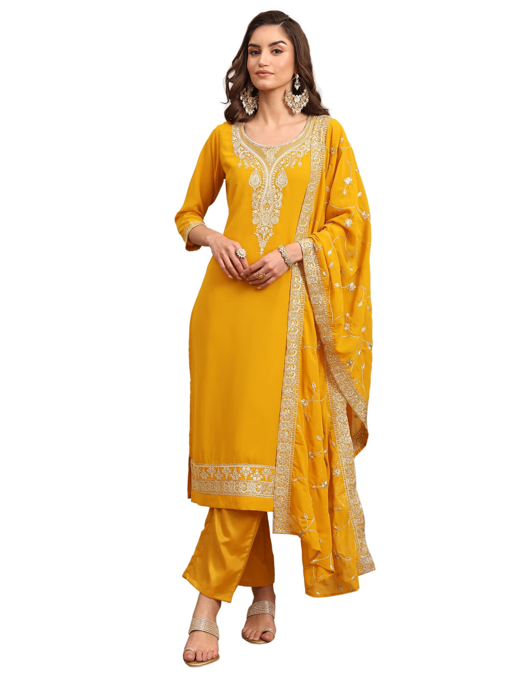 Libas Embroidered Georgette Straight Kurta For Women (51975Xxl)