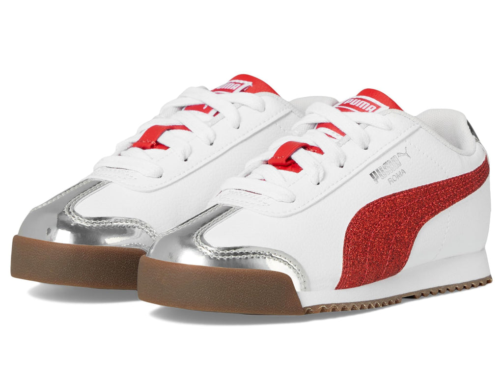 PUMA Roma Sneaker, White-for All Time Red Silver, 10.5 US Unisex Little Kid