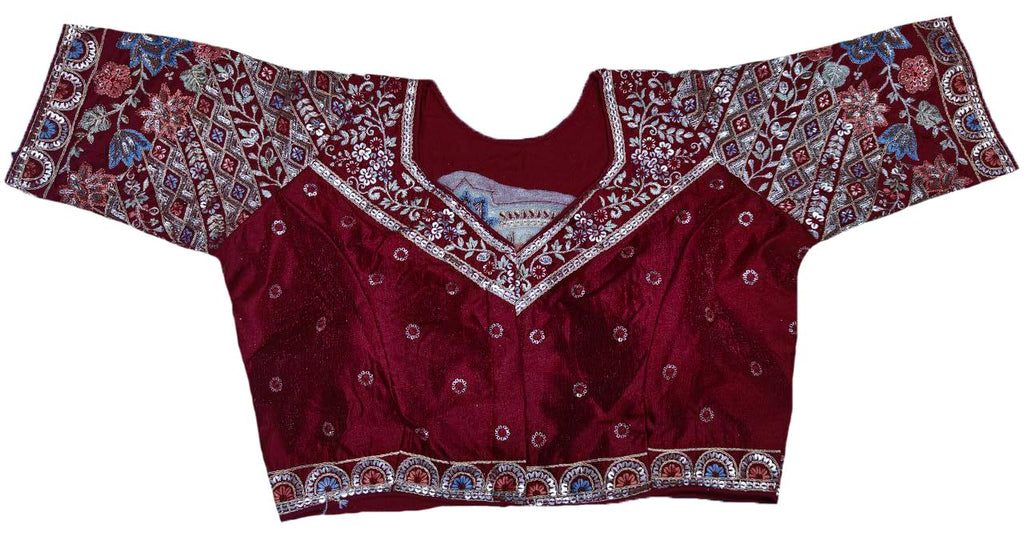 Pujia Mills WomenS Ethnic Wear Golden Codding With Multi Embroidery Sequence Work Sweetheart Neck Half Sleeve Readymade Bridal 