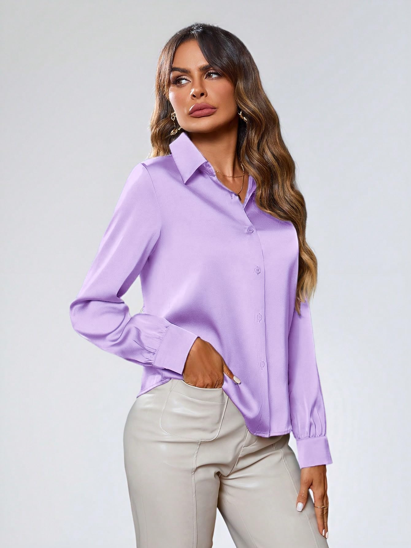 Indoprimo WomenS Solid Satin Casual Shirt | Stylish Western Long Sleeve Shirt For Women