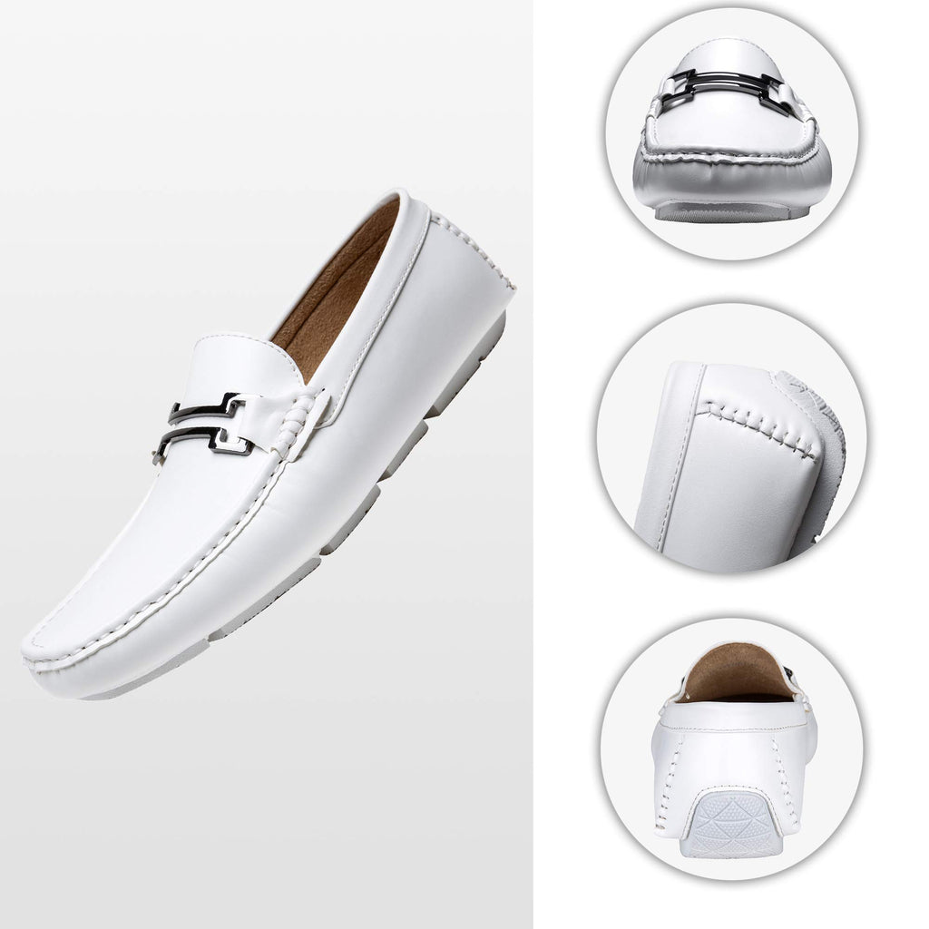 Jousen Men's Loafers Casual Slip On Driving Shoes Metal Buckle Boat Loafer (AMY801 White 11.5)