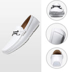 Jousen Men's Loafers Casual Slip On Driving Shoes Metal Buckle Boat Loafer (AMY801 White 11.5)