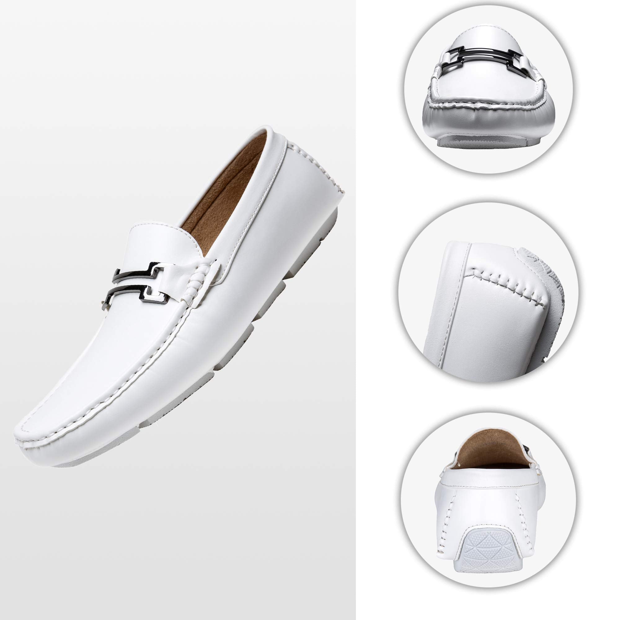 Jousen Men's Loafers Casual Slip On Driving Shoes Metal Buckle Boat Loafer (AMY801 White 11.5)