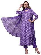 ANNI DESIGNER Womens Rayon Blend Straight Printed Kurta with Pant & Dupatta (Feedback-BEGANI-NW_3XL_Purple_XXX-Large)