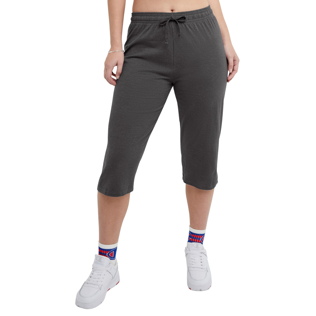Champion, Lightweight Lounge Cropped Pants, Jersey Knit Capri for Women, 18, Granite Heather, X-Large