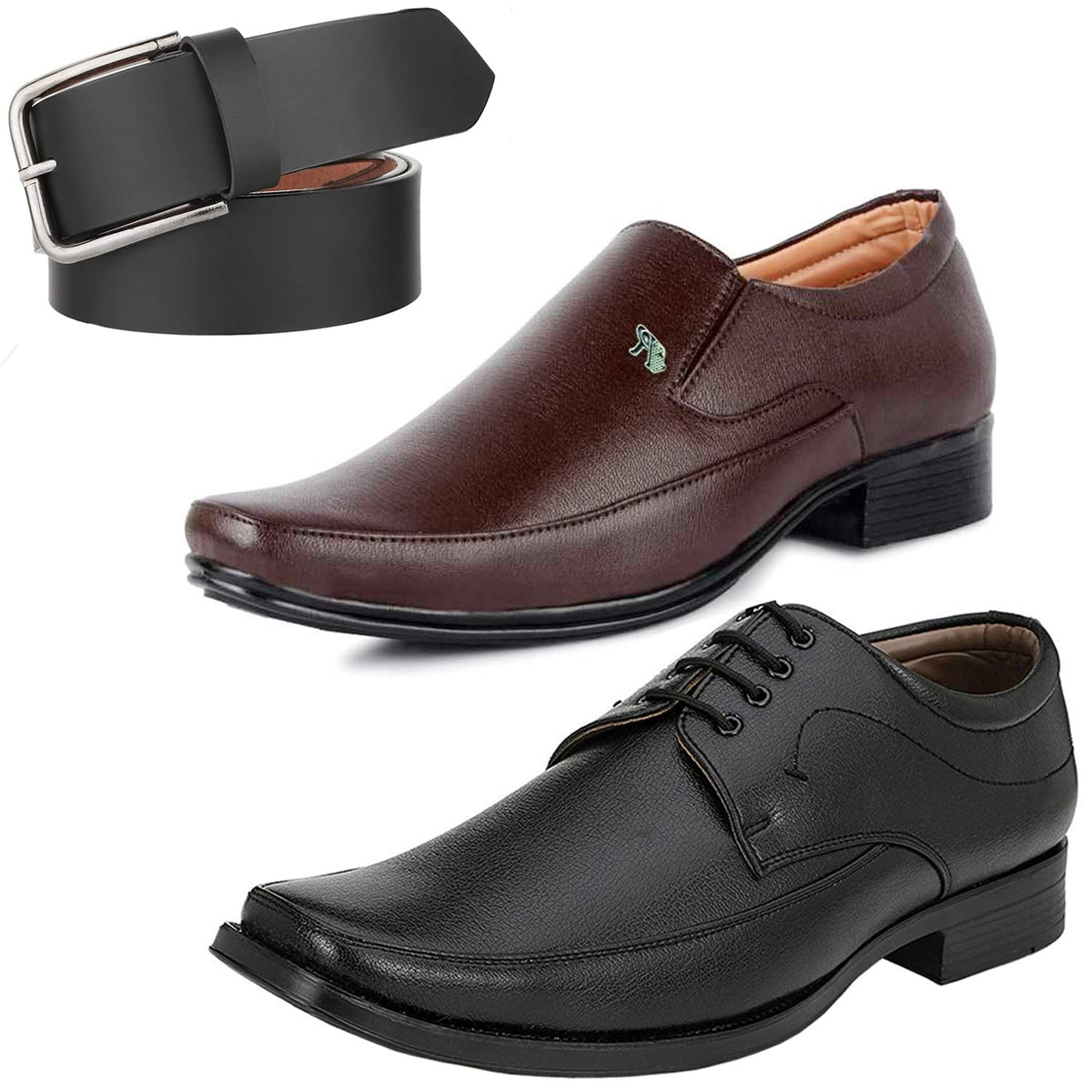 Latest Trendy Formal Shoes/Party Shoes/ 2 Shoes Combo with Free Belt for Men and Boys (BAZAAR8184_VTR002BdrBlk2006Bdr) Multi 9