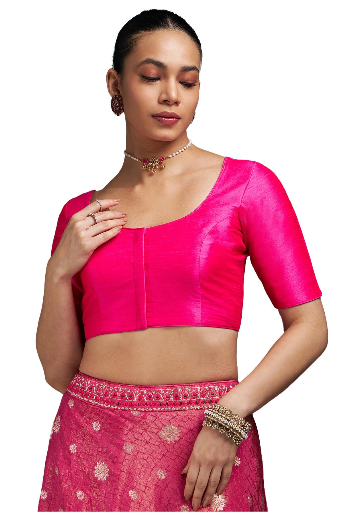 Soch Womens Fuchsia Solid Art Silk Padded Blouse