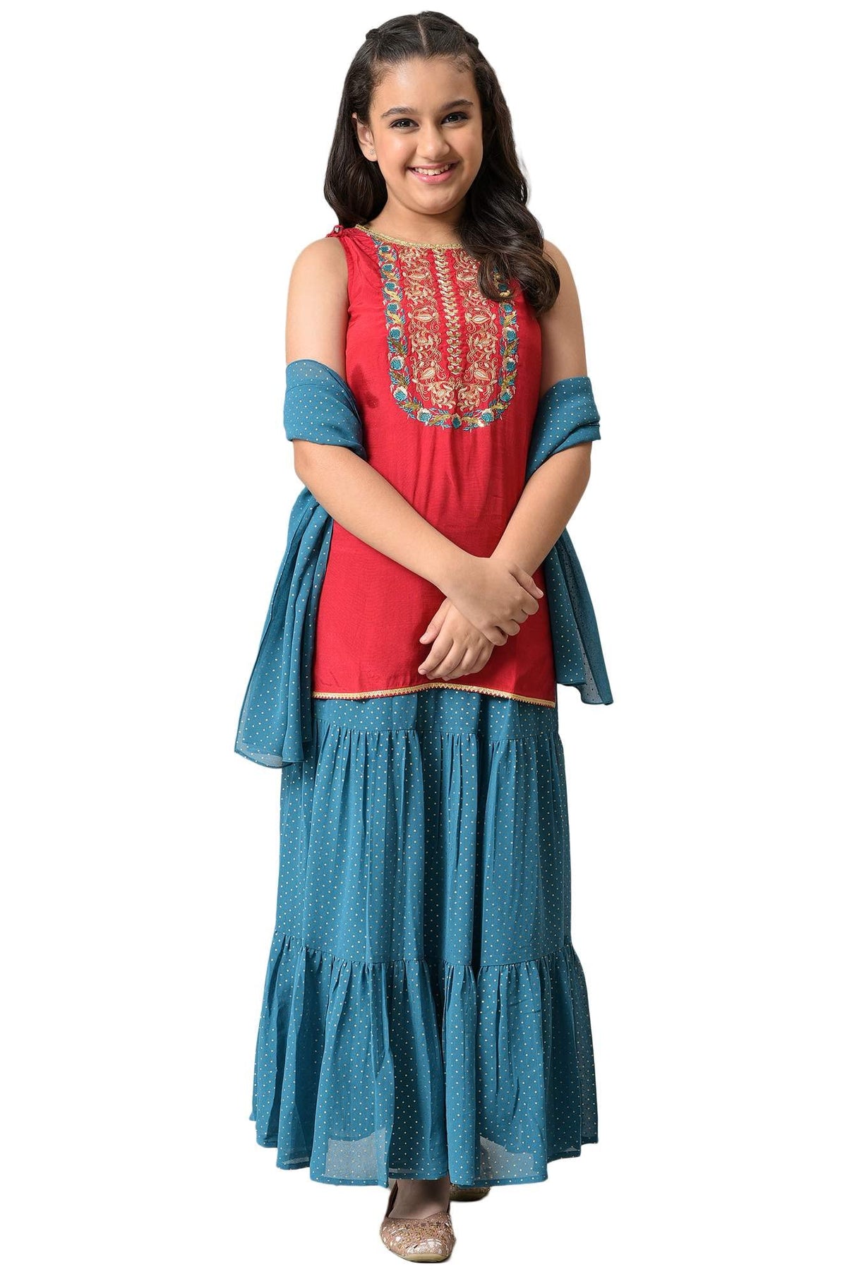 Aurelia Girls Viscose Kurta & Skirt & Dupatta (22AUG10283A-604964_Red