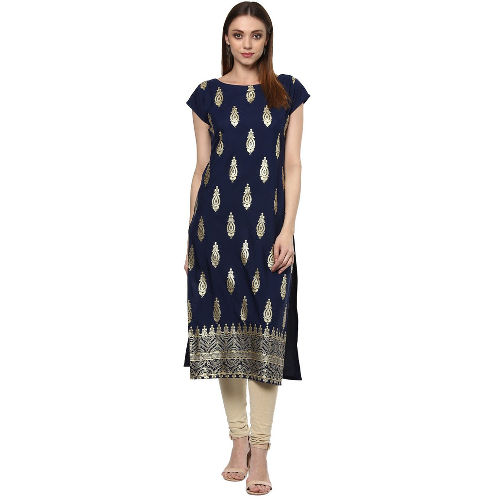 Ziyaa Women'S Crepe Straight Kurta (Zikucr1610_S_Blue_Small)