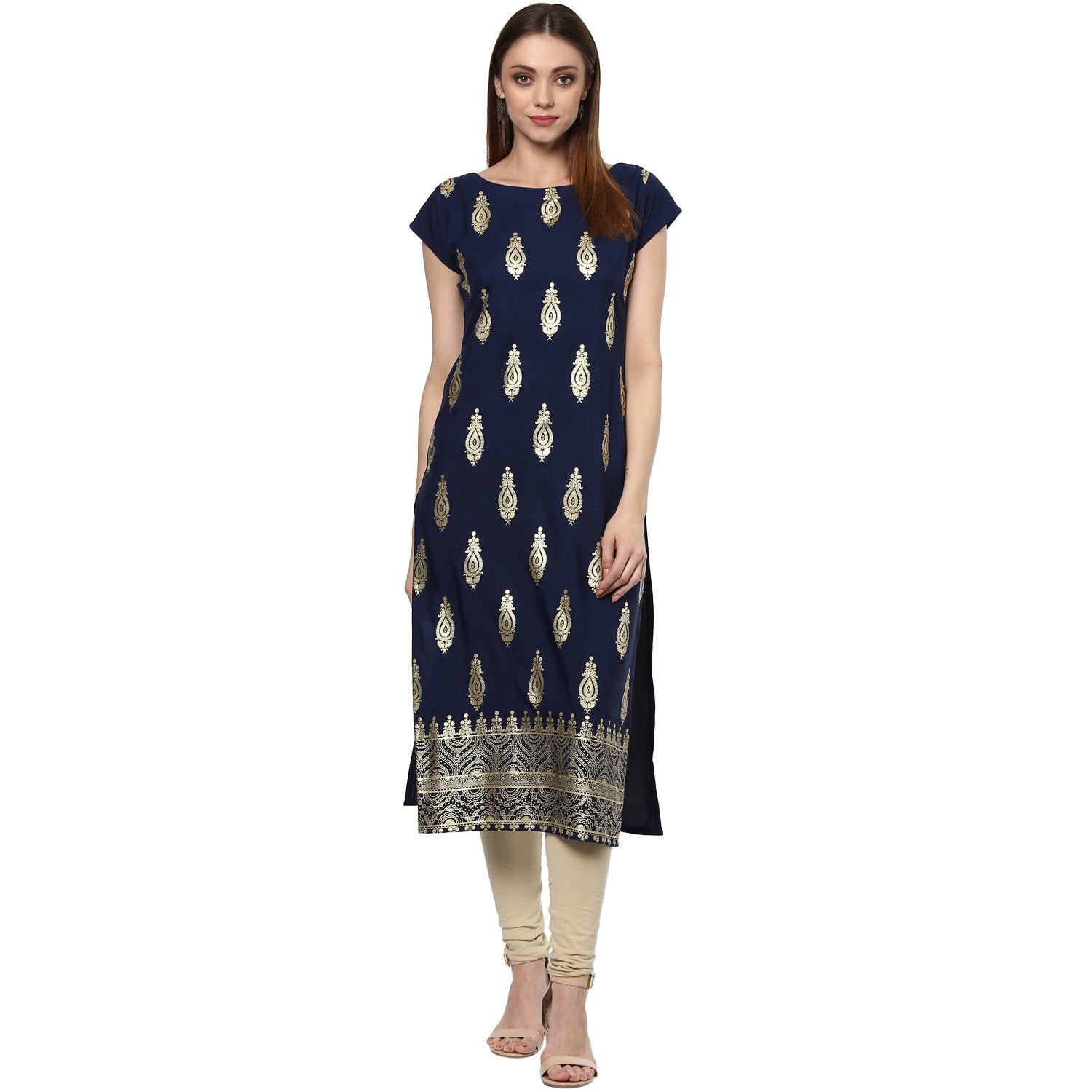 Ziyaa Women'S Crepe Straight Kurta (Zikucr1610_S_Blue_Small)
