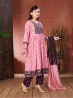 Aarika Girls Ethnic Wear Print Colour Foil Print Sequin Rayon Kurti (9-16 Years) Pink