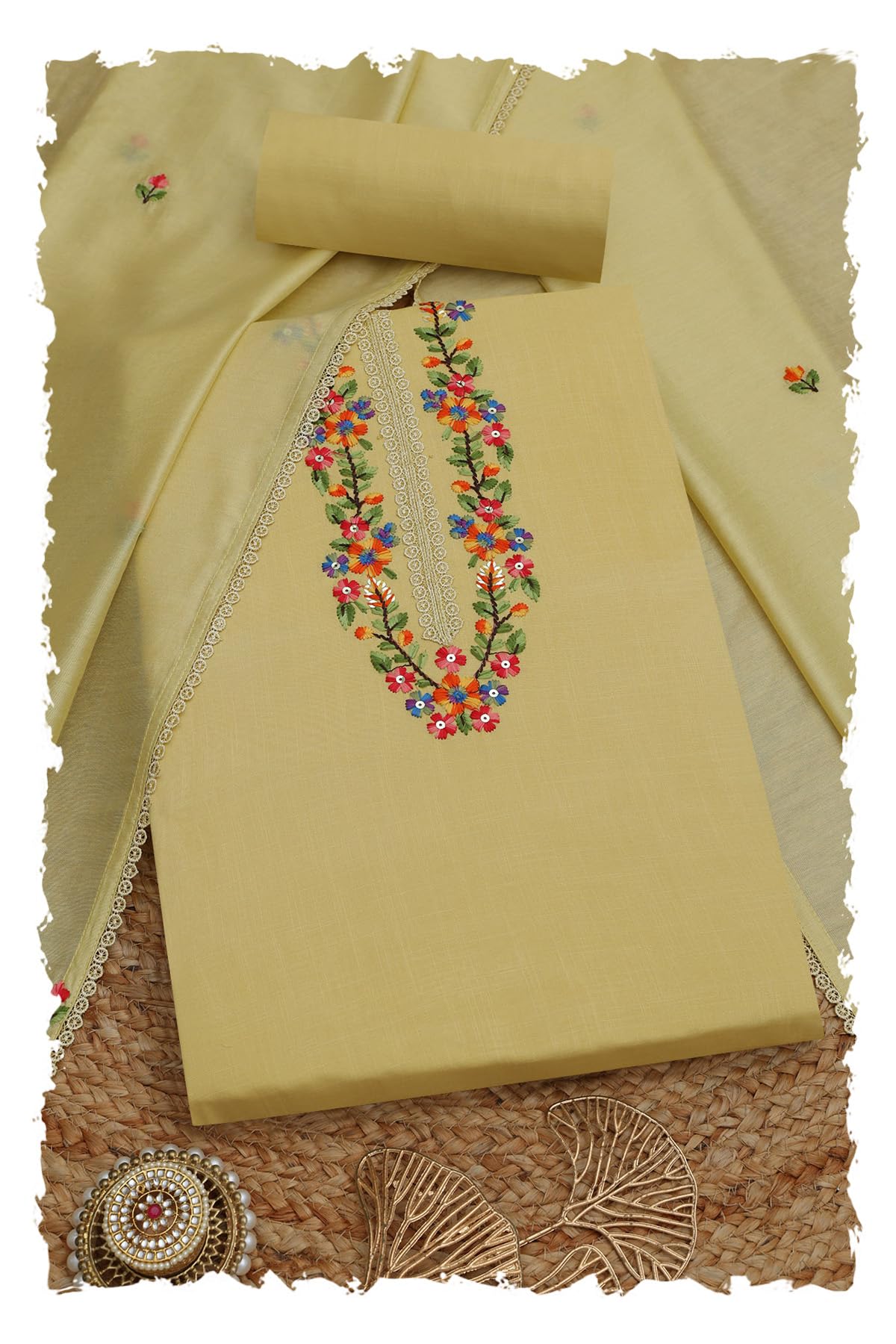 Soch Women Rayon Embroidered Unstitched Dress Material with Thread Work