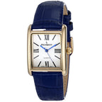 Peugeot Women's 14K Gold Plated Tank Leather Dress Watch with Roman Numerals Dial, Blue