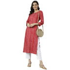 ANNI DESIGNER Womens Cotton Blend Straight Printed Kurta (Bandhani AMD Red_S_Red_Small)