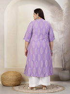 Stylum Plus Size Women Block Printed Rayon A-Line Kurta (Nomipurpleplus_Purple)