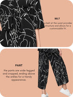 GRECIILOOKS Lycra Women Co Ord Set| Collared Self Belted Allover Print| Half Sleeve Shirt| Straight Shirt with Belt