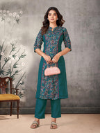 Pratham Blue WomenS Viscose Rayon Straight Kurta With Palazzos |Kurta Set For Women |Women Kurta |Women Printed Kurta Sets Kurt