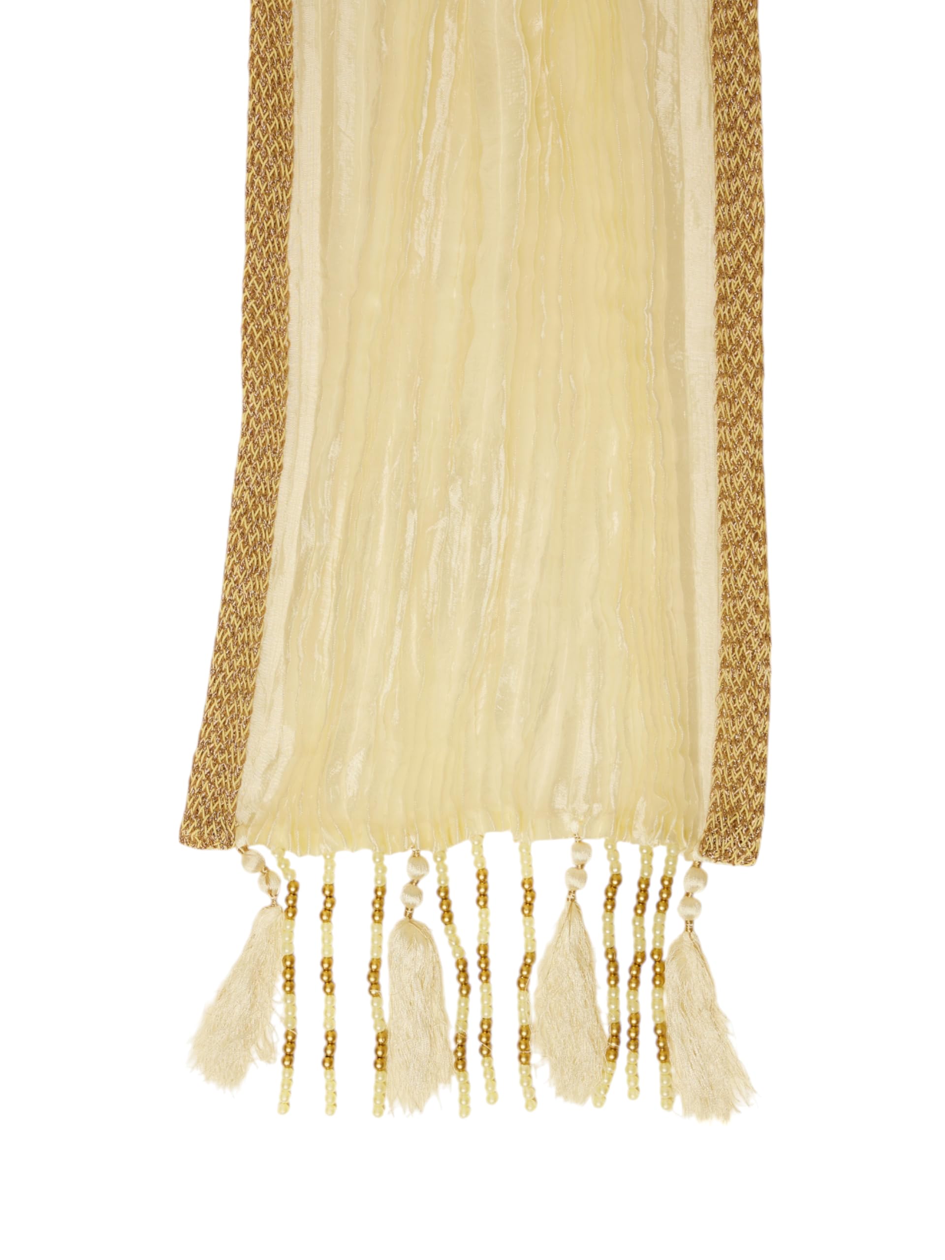 Manyavar Mens Art Silk Zari Bordered Dupatta with Beads(Cream)