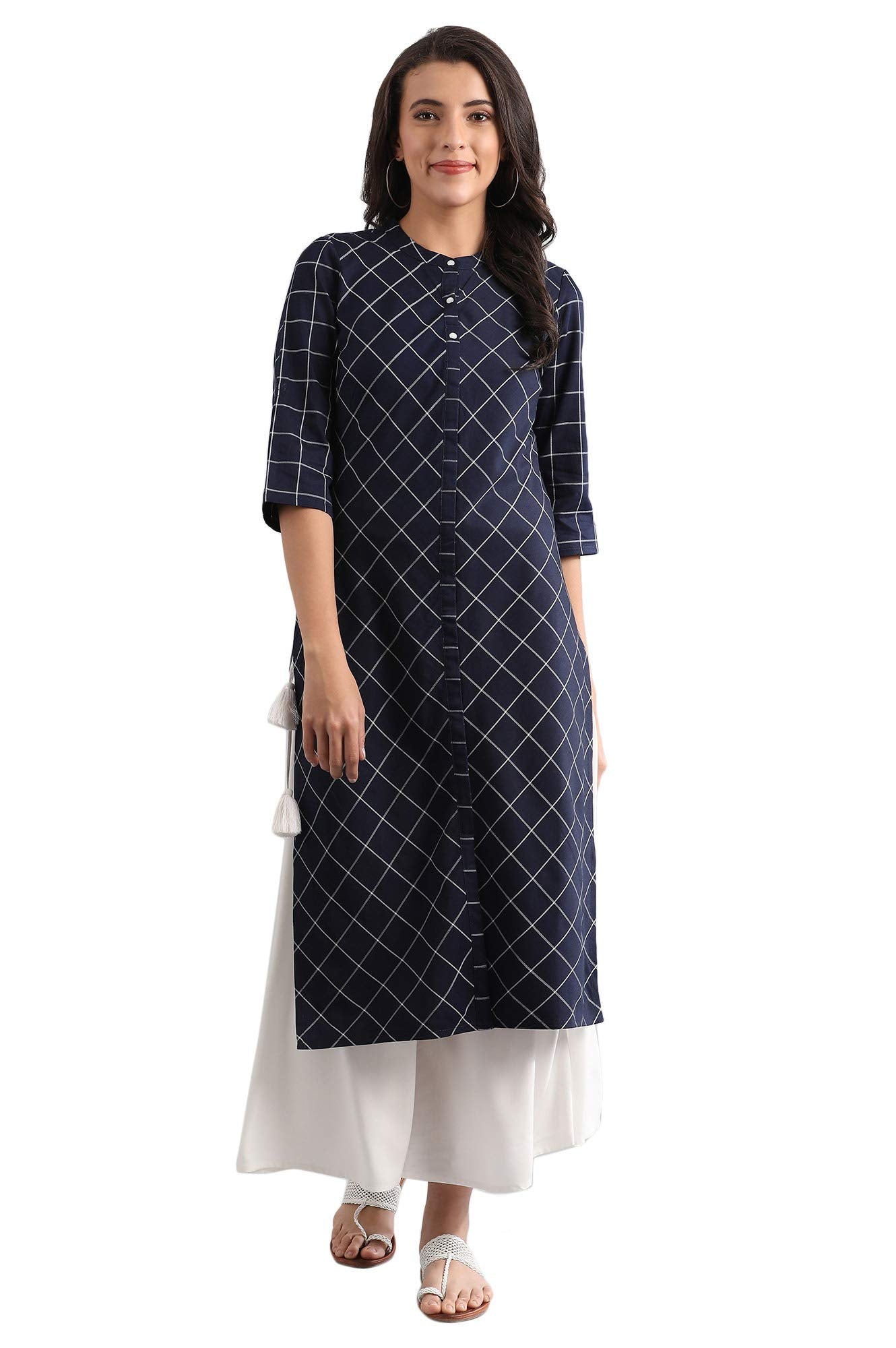 Aurelia Women'S Cotton Straight Kurta (20Fea11423-701103_ Blue_ Large)