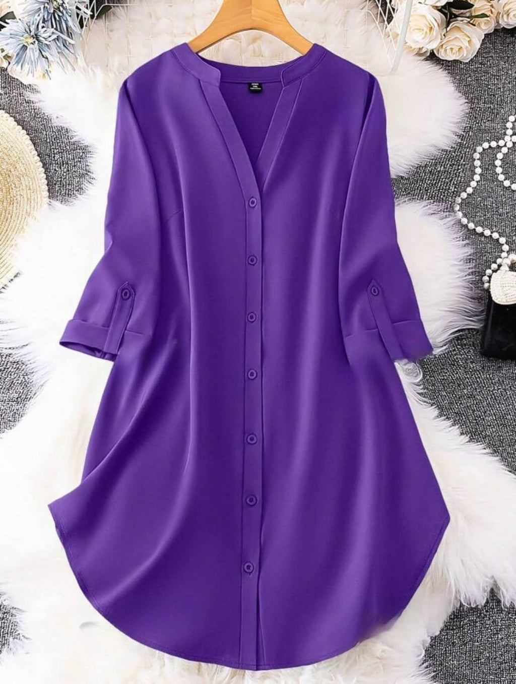 Gufrina Dresses For Women||Viscose Rayon Solid Button Front Shirt Dress For Women || Roll Tab Sleeve & Collared Neck Flared Dres
