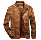 WULFUL Men's Stand Collar Leather Jacket Motorcycle Lightweight Faux Leather Outwear