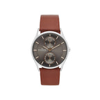 Skagen Men's Holst Multifunction Silver Stainless Steel and Brown Leather Band Watch (Model: SKW6086)