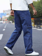 Nobel Monk Men Jeans |Men Jeans Pants |Mens Cargo Jeans | Men Loose Straight Jeans Navy Blue
