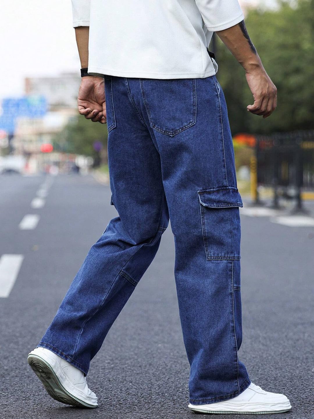 Nobel Monk Men Jeans |Men Jeans Pants |Mens Cargo Jeans | Men Loose Straight Jeans Navy Blue