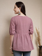 Stylum Womens Self Woven Kantha Cotton Peplum Top