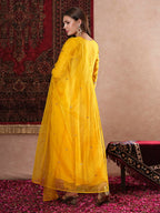 ANNI DESIGNER Women s Regular Rayon Blend Floral Kurta with Pants and Dupatta, Yellow, 40