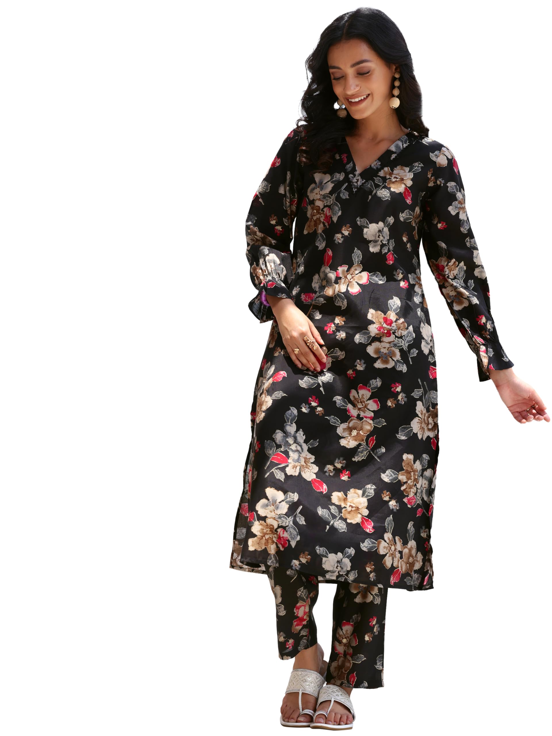 Libas WomenS Black Printed Silk Blend Co-Ords Regular 27807