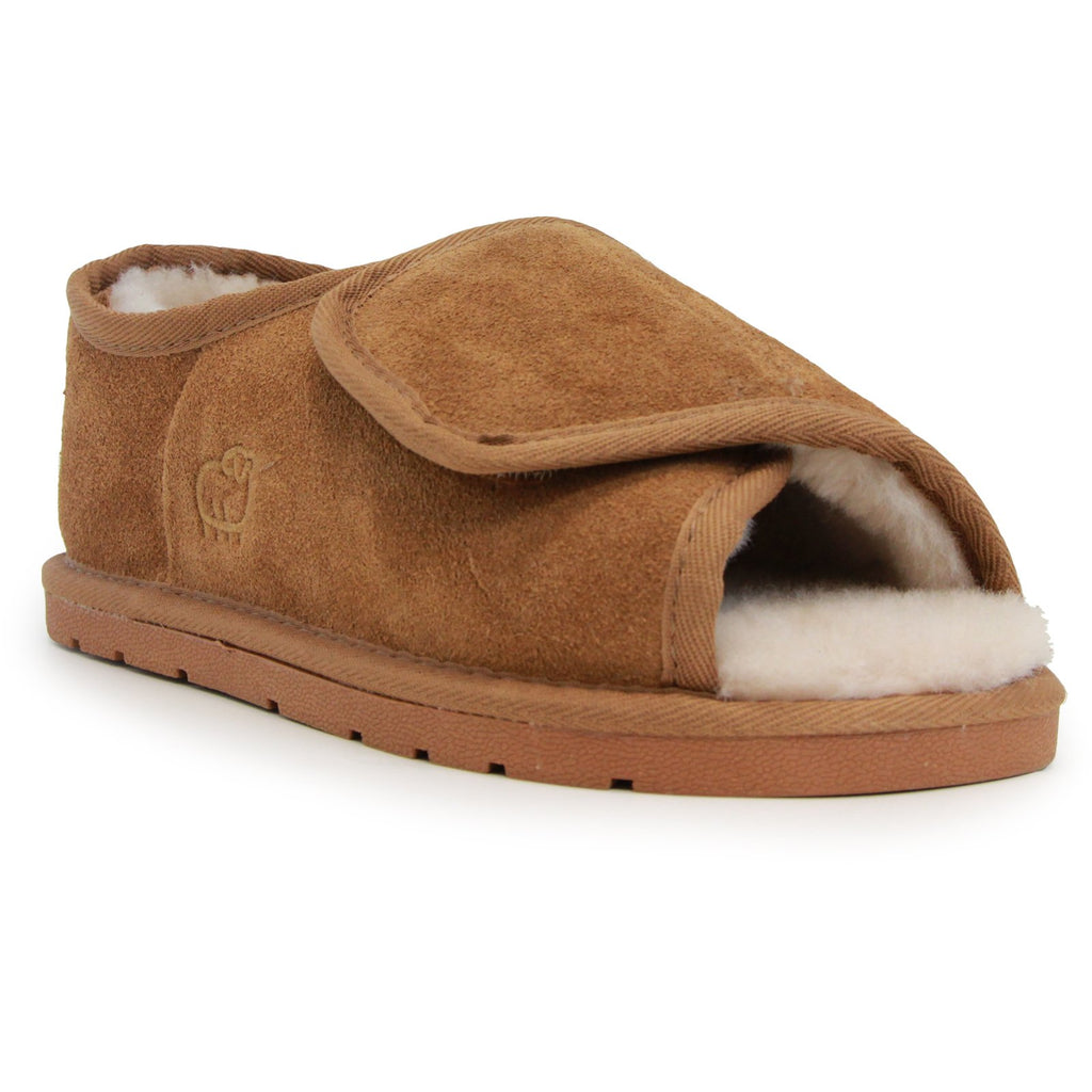 Lamo Sheepskin W1018-CNT-L Womens Open Toe Wrap Slipper  Chestnut - Large